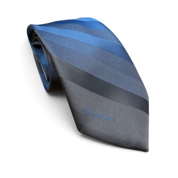 Oscar de la Renta Other - Oscar de la Renta Mens Blue Grey Diagonal Striped Silk Blend Tie Famous-Barr NWT